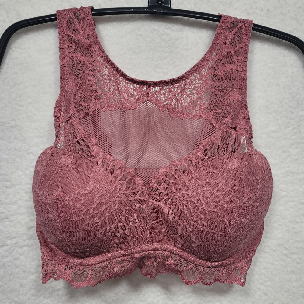 PINK Victoria Secret Lace Bralette Tank Top Mauve Floral Sleeveless Lined
